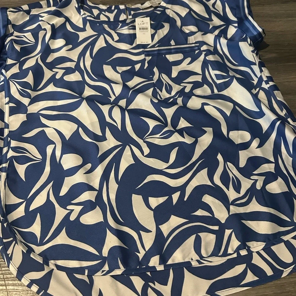 LOFT Navy and White Abstract Blouse